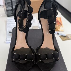 Tony Bianco Black Suede Heels with Pom Pom Detail